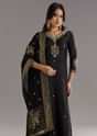 Black Viscose Silk Kurta Set With Zari Moti and Cut Dana Work