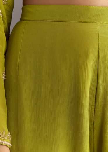 Green Chinon Kurta Set With Cutdana Moti Work Dupatta