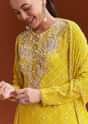 Yellow Printed Chinon Sharara Set With Cut Dana And Sequins