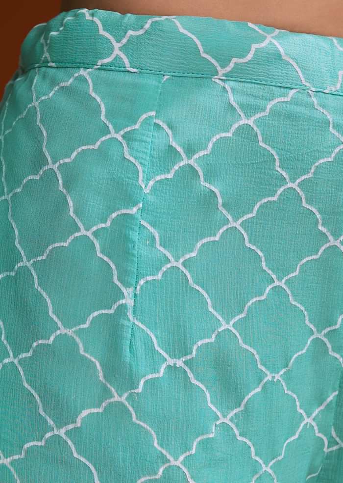 Aqua Blue Chinon Sharara Set With Cutdana And Sequins