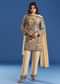 Cream Beaded Kurta Dupatta Set With Georgette Pant