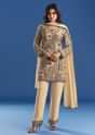 Cream Beaded Kurta Dupatta Set With Georgette Pant