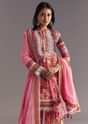 Pink Tabby Silk Floral Print Kurta Palazzo Set With Potli Bag
