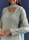 Sky Blue Cutdana Kurta With Scallop Dupatta And Palazzo In Chinon