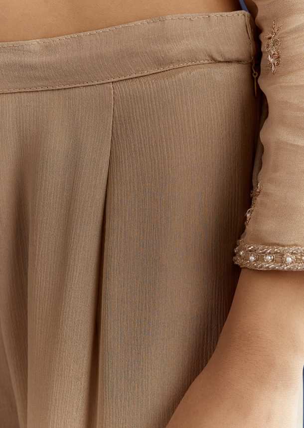 Beige Sequins And Cutdana Kurta With Sharara And Organza Dupatta Beige Sequins And Cutdana Kurta With Sharara And Organza Dupatta