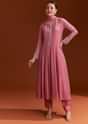 Pink Chinon Anarkali Suit With Moti And Stone Work