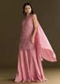 Pink Crepe Embroidered Kurta Palazzo Suit Set With Net Choker Dupatta