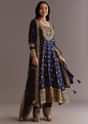 Dark Blue Chinon Zari Embroidered Anarkali Suit With Dupatta