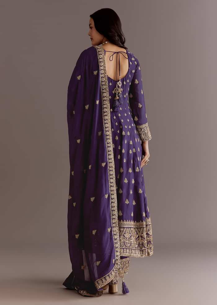 Purple Chinon Anarkali Dupatta Suit With Sequin Work