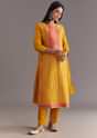 Yellow Bandhani Print Dola Silk Zardosi Kurta Set With Dupatta