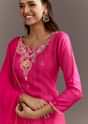 Pink Zardosi Silk Kurta Set With Cutdana Organza Dupatta