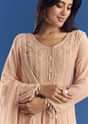 Peach Moti Beads Georgette Anarkali Set With Tassel Dupatta