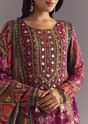 Purple Wine Floral Chinon Kurta Set With Gotta Lace Dupatta