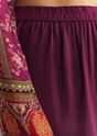 Purple Wine Floral Chinon Kurta Set With Gotta Lace Dupatta
