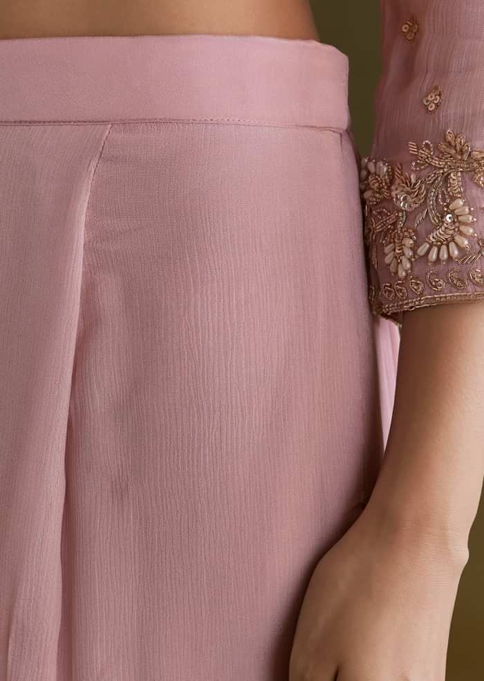 Light Pink Chinon Sharara Suit With Zardosi Embroidered Dupatta