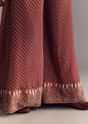 Brick Orange Satin Paisley Print Kurta Sharara Set With Cutdana Neckline