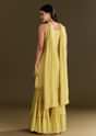 Light Yellow Chinon Embroidered Kurta Sharara With Choker Style Dupatta