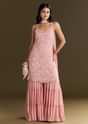 Light Pink Chinon Embroidered Kurta Sharara With Choker Dupatta