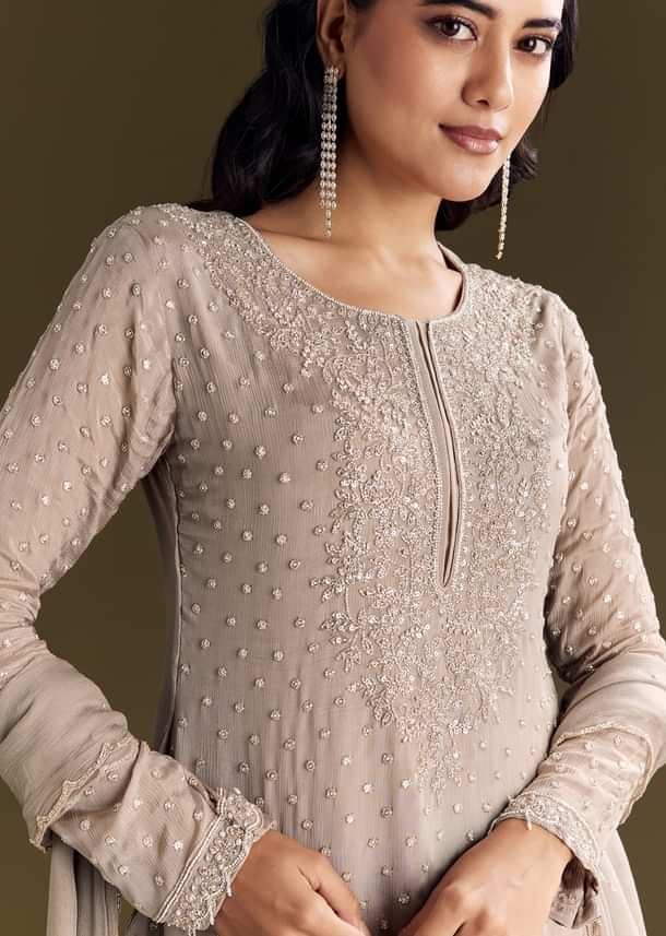 Light Brown Kurta Set With Sequins Palazzo And Dupatta Light Brown Kurta Set With Sequins Palazzo And Dupatta