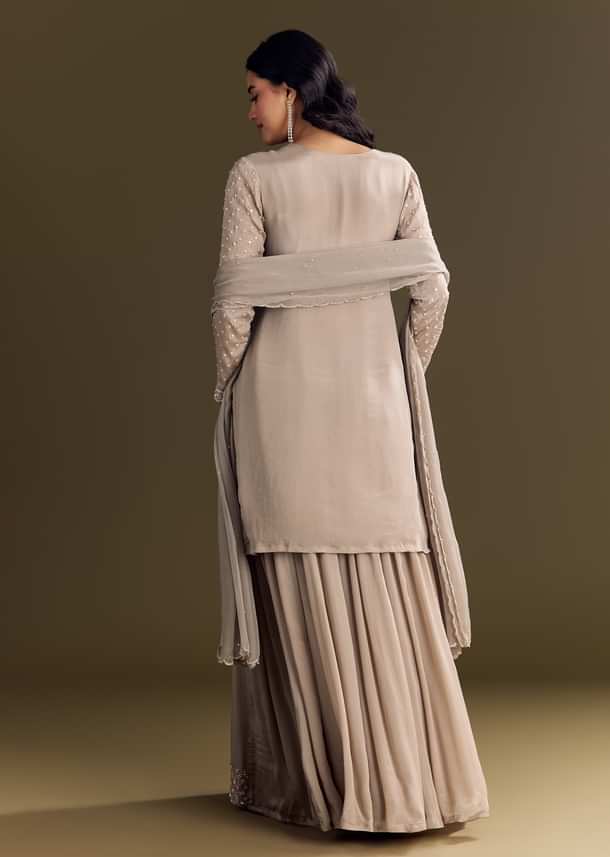 Light Brown Kurta Set With Sequins Palazzo And Dupatta Light Brown Kurta Set With Sequins Palazzo And Dupatta