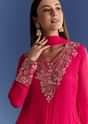Red Chinon Anarkali With Moti And Gotta Lace Dupatta