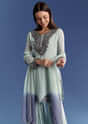 Mint Green Chinon Kurta Set With Beads And Ombre Dupatta