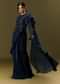 Navy Blue Crepe Ready Pleated Saree With Full Sleeve High Neck Blouse
