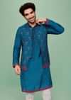 Blue Silk Cutdana Embroidered Kurta Jacket Set