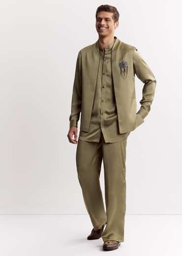 Green Silk Kurta Set With Gotta Embroidered Jacket