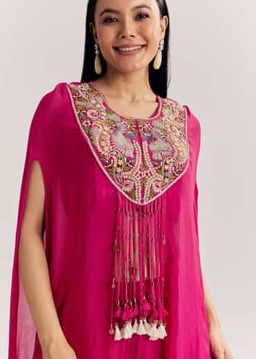 Pink Chinon Zardosi Threadwork Kaftan Kurta Set
