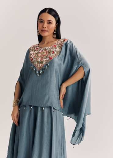 Grey Dola Silk Kaftaan Indowestern Suit With Zardosi Work