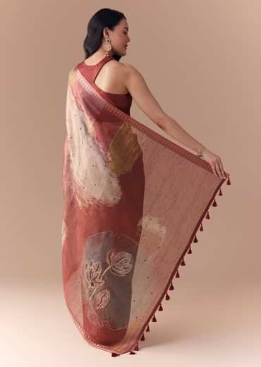 Maroon Shaded Organza Silk Saree with Unstitched Blouse