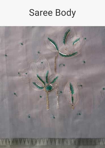 Teal Green Organza Silk Saree with Unstitched Blouse