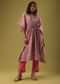 Block Printed Cream Kaftan And Tomato Red Pant In Silk