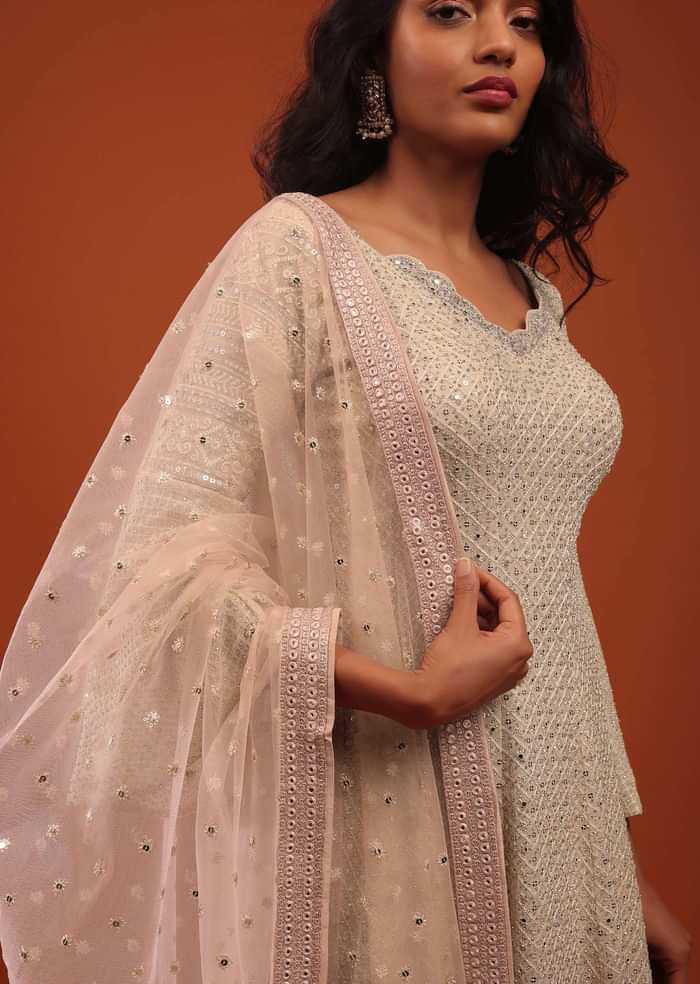 Shell Pink Embroidered Georgette Sharara Suit