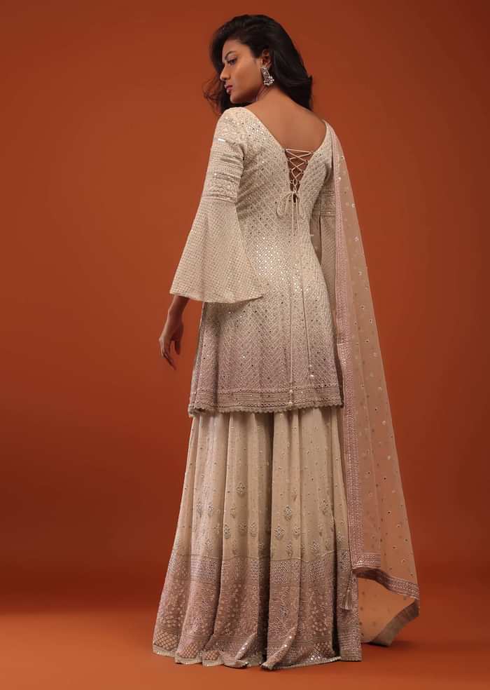 Shell Pink Embroidered Georgette Sharara Suit