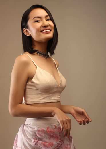 Shell Pink Spaghetti Strap Blouse With A Sweetheart Neckline