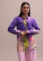 Shell Worked Pastel Purple Linen Summer Co-ord Set With Abstract Floral Prints