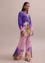 Shell Worked Pastel Purple Linen Summer Co-ord Set With Abstract Floral Prints
