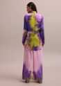 Shell Worked Pastel Purple Linen Summer Co-ord Set With Abstract Floral Prints