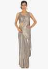 Shimmer Lycra saree skirt with pre stitched pallo in zari patch  with chain dangler only on Kalki
