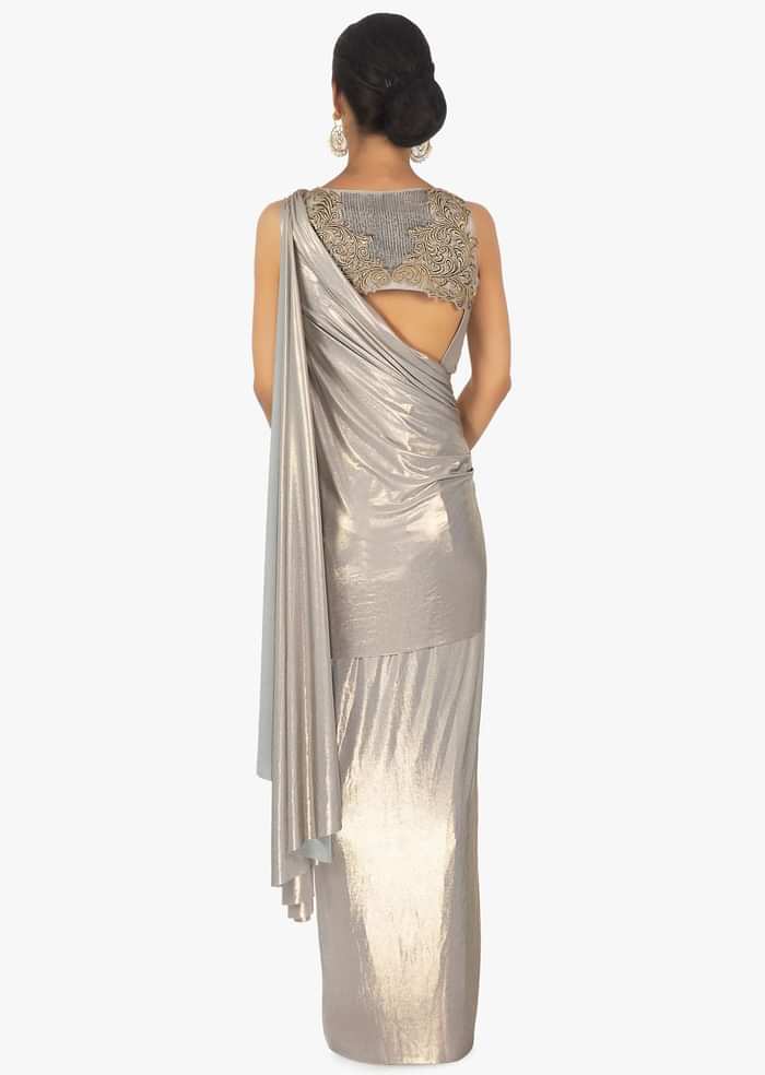 Shimmer Lycra saree skirt with pre stitched pallo in zari patch  with chain dangler only on Kalki