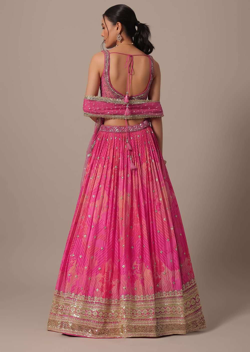 Pink Net Hand Embroidered Lehenga Set