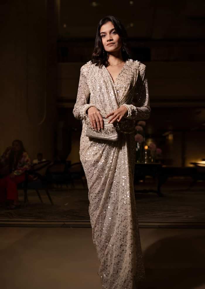 Shreeja Bagwe Flaunting Taupe Brown Embroidered Gown