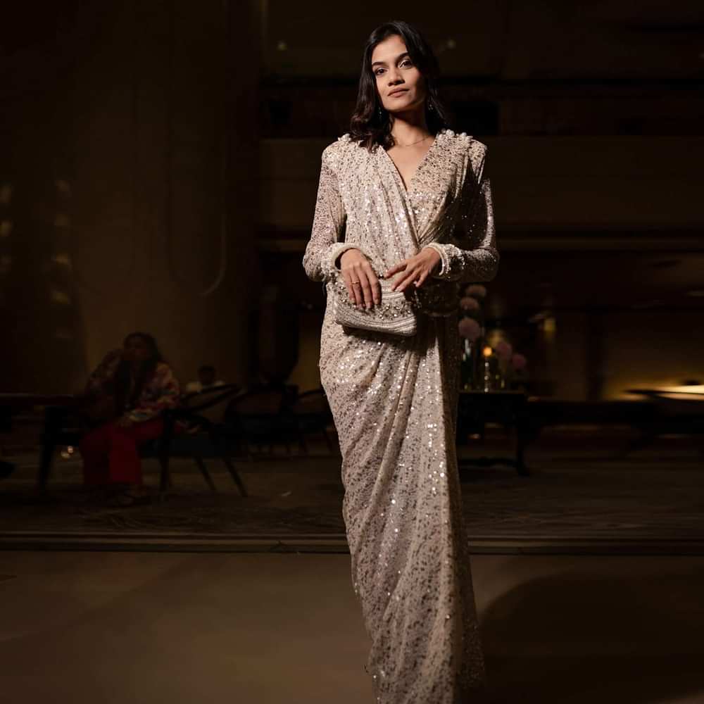 Shreeja Bagwe Flaunting Taupe Brown Embroidered Gown