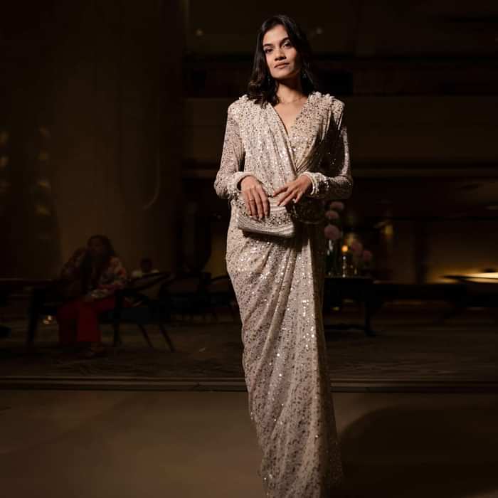 Shreeja Bagwe Flaunting Taupe Brown Embroidered Gown
