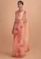 Shrimp Peach Saree In Organza With Thread And Pearls Work In Floral Pattern Online - Kalki Online