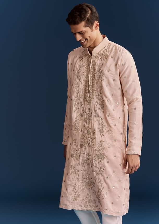 Silk Kurta Set With Resham Thread And Sequins