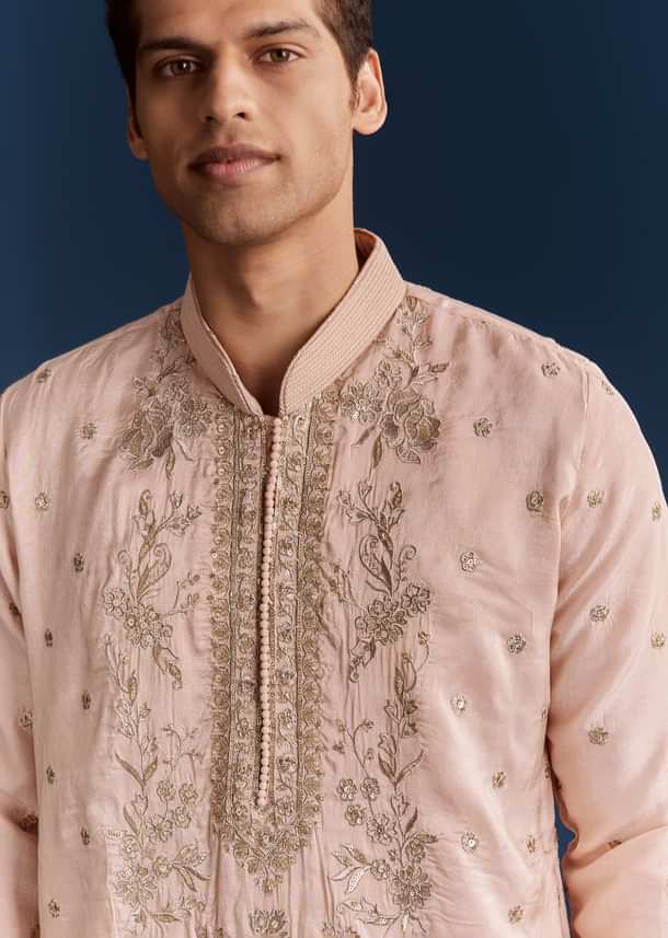 Silk Kurta Set With Resham Thread And Sequins