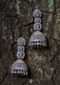 Silver And Rose Gold Plated Jhumkas Studded With Crystals And Bugle Beads In Modern Design